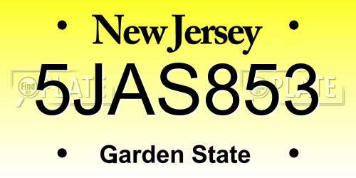 5JAS853 New Jersey License Plate
