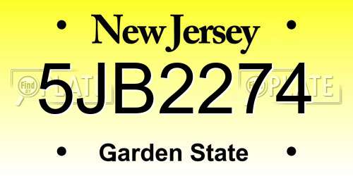 5JB2274 New Jersey License Plate