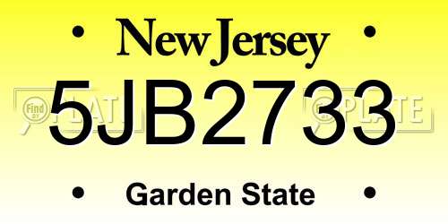 5JB2733 New Jersey License Plate