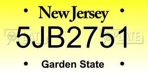 5JB2751 New Jersey License Plate