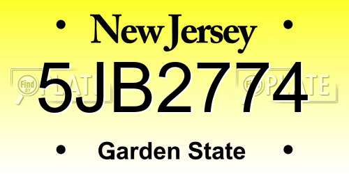 5JB2774 New Jersey License Plate