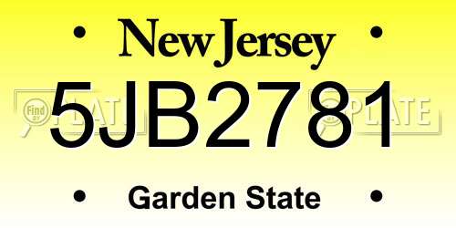 5JB2781 New Jersey License Plate
