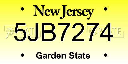 5JB7274 New Jersey License Plate