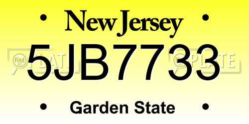 5JB7733 New Jersey License Plate