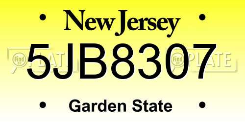 5JB8307 New Jersey License Plate