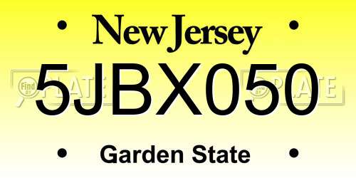 5JBX050 New Jersey License Plate