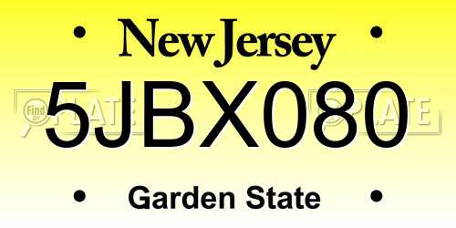 5JBX080 New Jersey License Plate