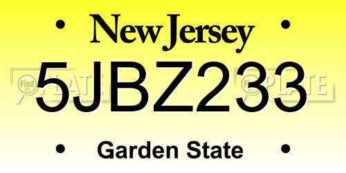 5JBZ233 New Jersey License Plate