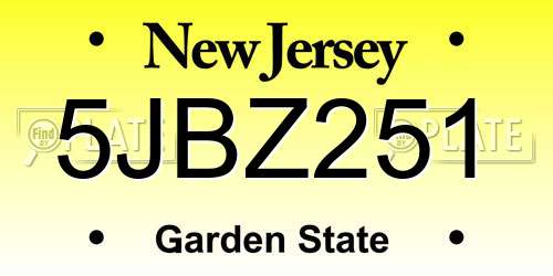 5JBZ251 New Jersey License Plate