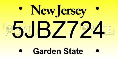 5JBZ724 New Jersey License Plate