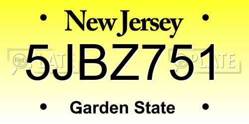 5JBZ751 New Jersey License Plate