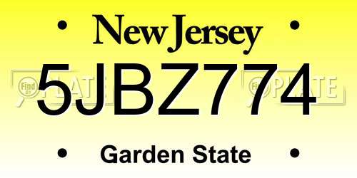 5JBZ774 New Jersey License Plate