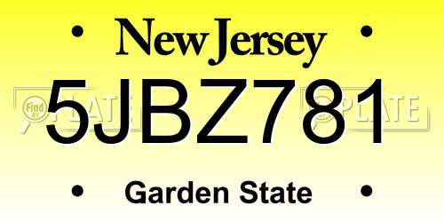 5JBZ781 New Jersey License Plate