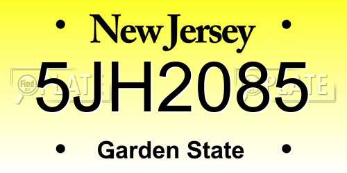 5JH2085 New Jersey License Plate