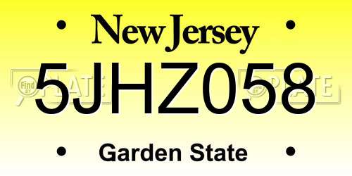 5JHZ058 New Jersey License Plate