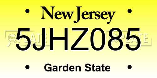 5JHZ085 New Jersey License Plate