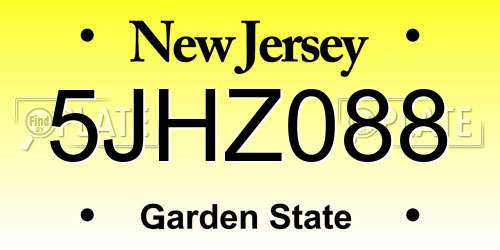 5JHZ088 New Jersey License Plate