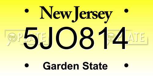 5JO814 New Jersey License Plate