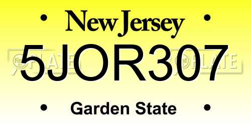 5JOR307 New Jersey License Plate