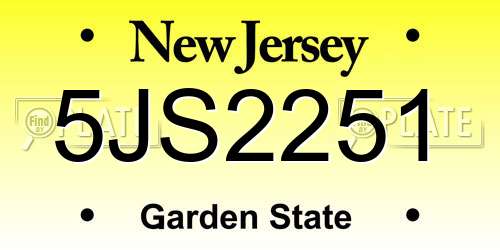 5JS2251 New Jersey License Plate