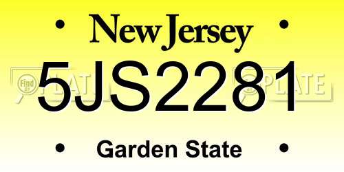 5JS2281 New Jersey License Plate
