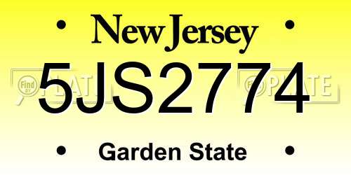 5JS2774 New Jersey License Plate