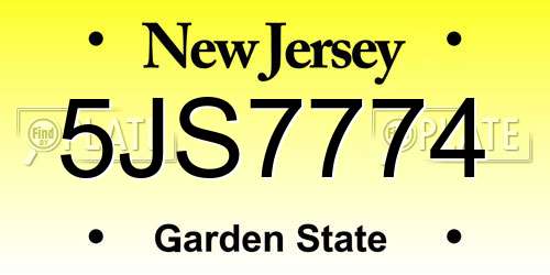 5JS7774 New Jersey License Plate