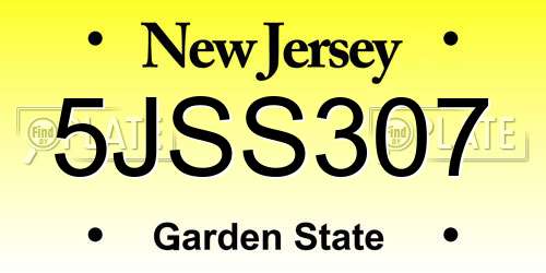 5JSS307 New Jersey License Plate