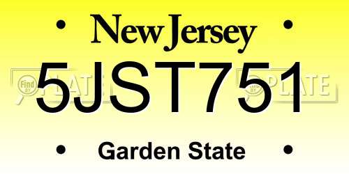 5JST751 New Jersey License Plate