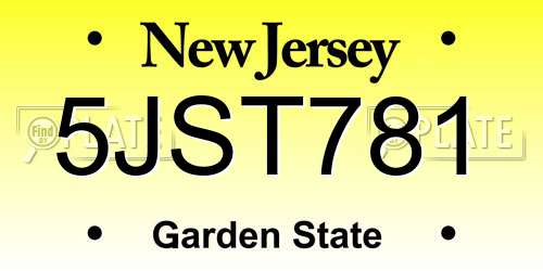 5JST781 New Jersey License Plate