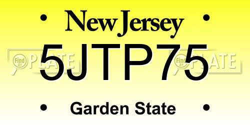5JTP75 New Jersey License Plate