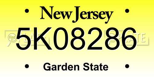 5K08286 New Jersey License Plate