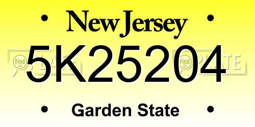 5K25204 New Jersey License Plate