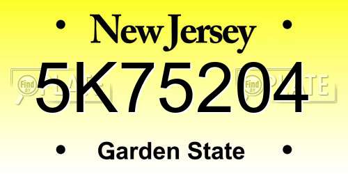 5K75204 New Jersey License Plate