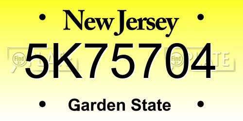 5K75704 New Jersey License Plate