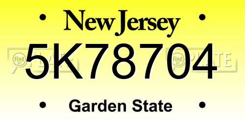 5K78704 New Jersey License Plate