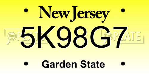 5K98G7 New Jersey License Plate