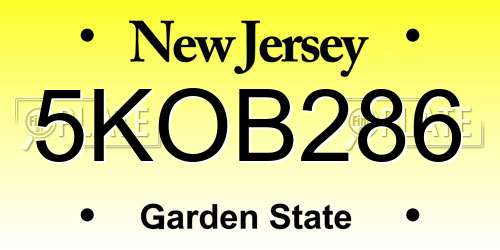 5KOB286 New Jersey License Plate