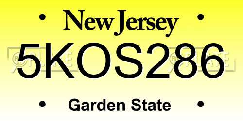 5KOS286 New Jersey License Plate