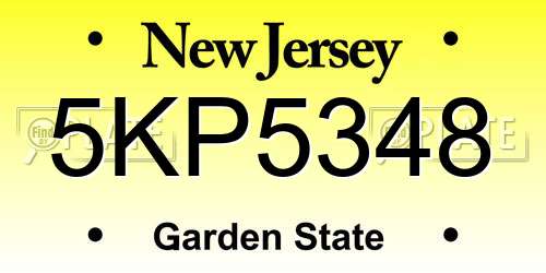 5KP5348 New Jersey License Plate