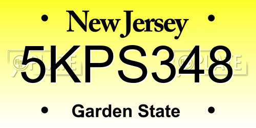 5KPS348 New Jersey License Plate