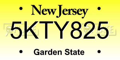 5KTY825 New Jersey License Plate