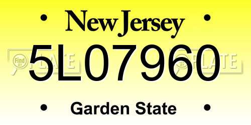 5L07960 New Jersey License Plate