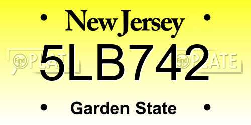 5LB742 New Jersey License Plate