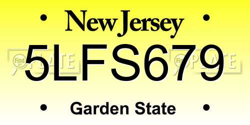 5LFS679 New Jersey License Plate