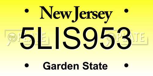 5LIS953 New Jersey License Plate