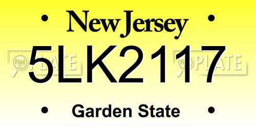 5LK2117 New Jersey License Plate