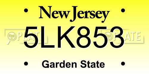 5LK853 New Jersey License Plate