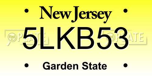 5LKB53 New Jersey License Plate