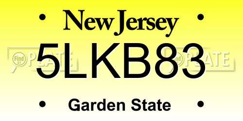 5LKB83 New Jersey License Plate